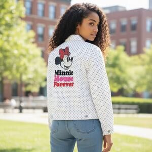 NWOT Disney Store Exclusive Minnie Mouse Forever Denim White Sequin Jacket XS